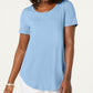 JM Collection Top feminino com decote redondo, azul, tamanho pequeno