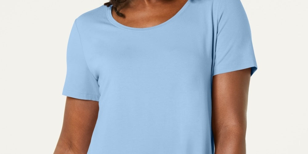 JM Collection Top feminino com decote redondo, azul, tamanho pequeno