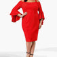 Vestido feminino R &amp; M Richards com ombros de fora e manga flare, vermelho, tamanho 16W