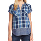 Vince Camuto Top Henley Feminino de Algodão com Estampa Mista Azul Marinho Tamanho P