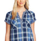 Vince Camuto Top Henley Feminino de Algodão com Estampa Mista Azul Marinho Tamanho P