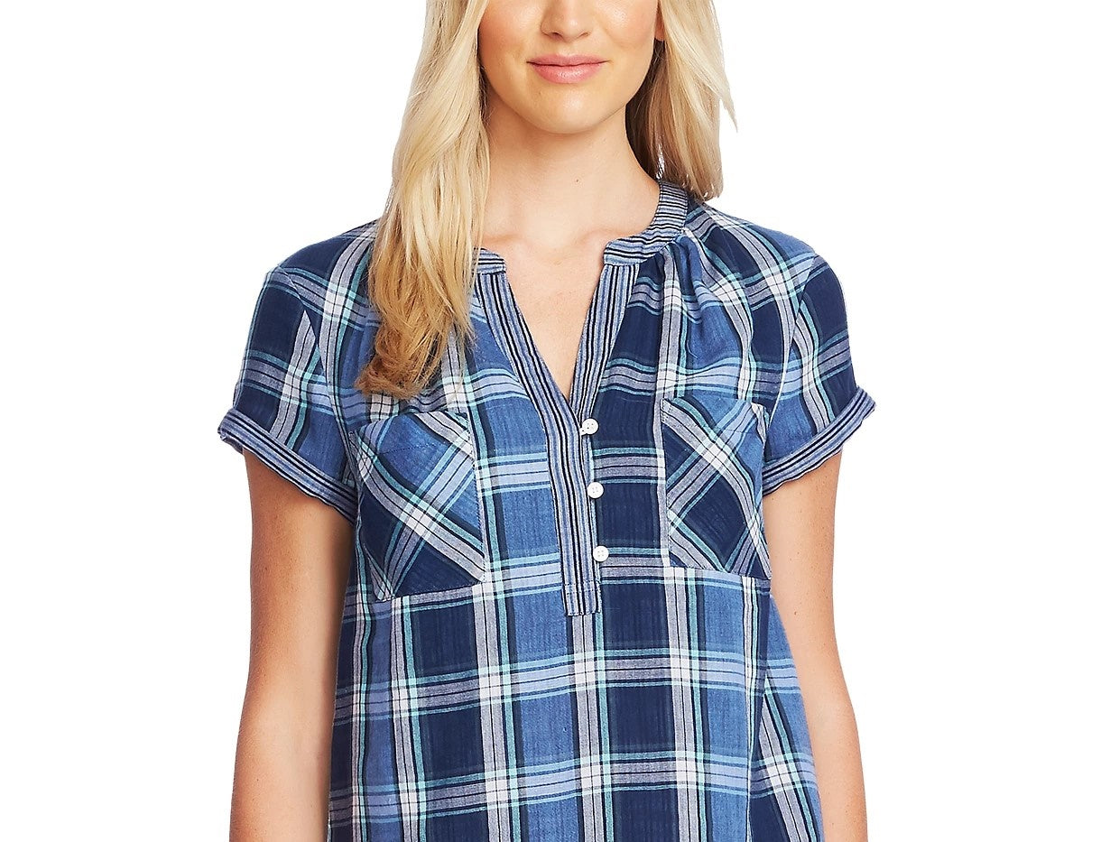 Vince Camuto Top Henley Feminino de Algodão com Estampa Mista Azul Marinho Tamanho P