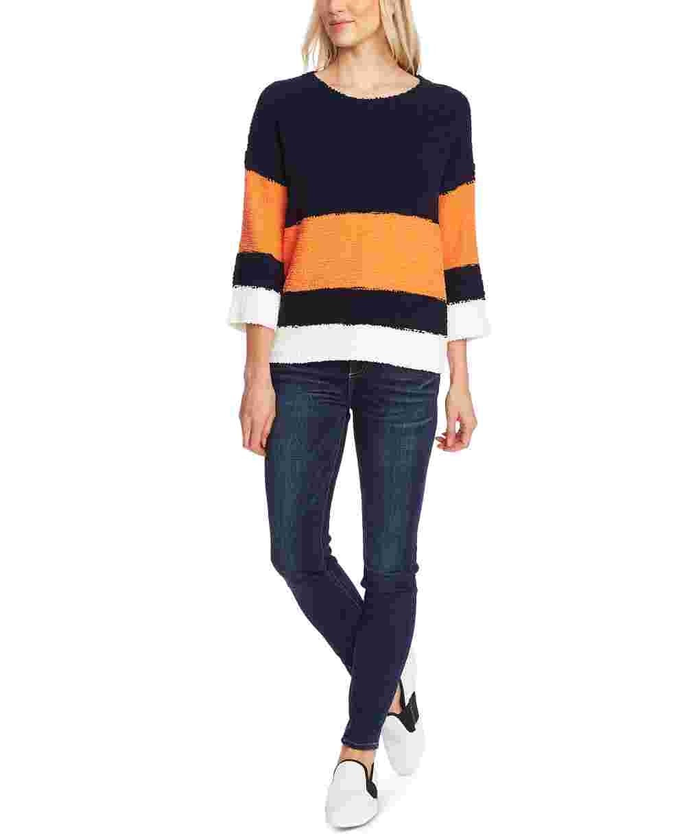 Suéter de malha Teddy Colorblock feminino Vince Camuto, laranja, tamanho grande