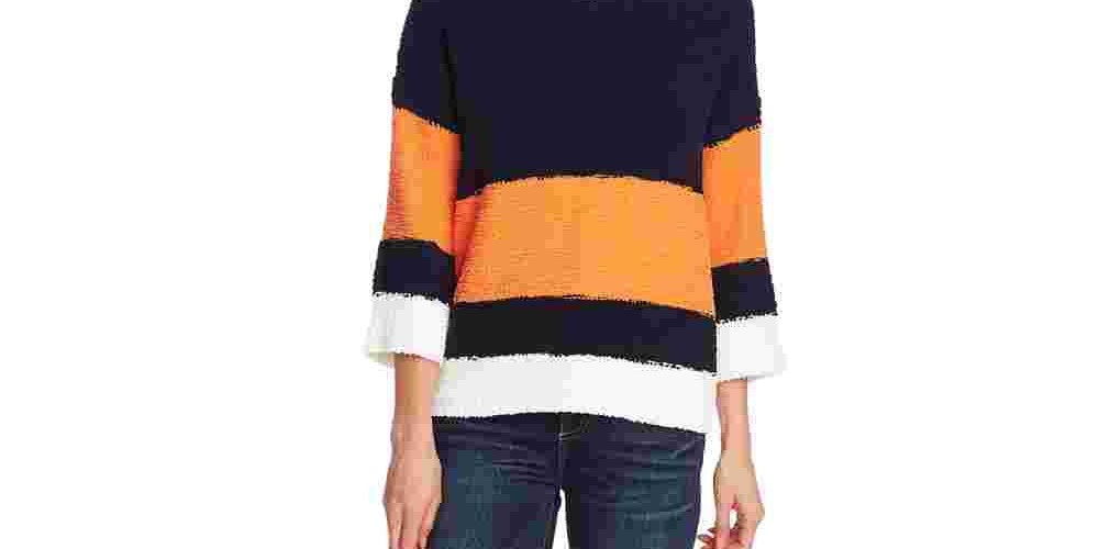 Suéter de malha Teddy Colorblock feminino Vince Camuto, laranja, tamanho grande