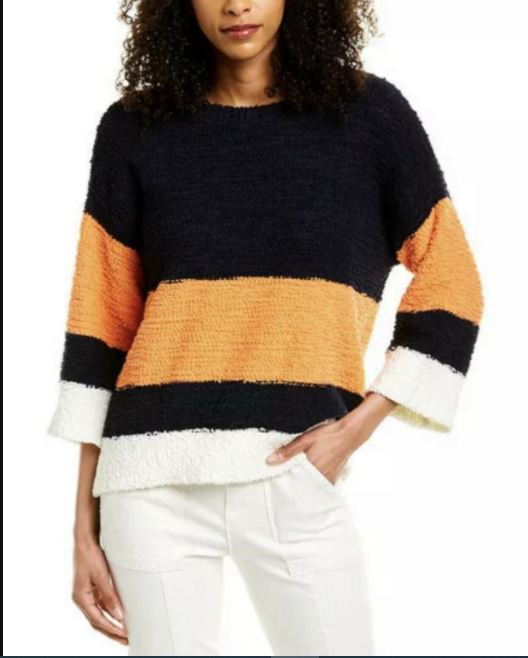 Suéter de malha Teddy Colorblock feminino Vince Camuto, laranja, tamanho médio