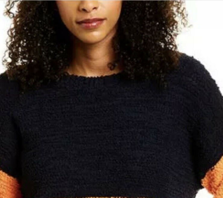 Suéter de malha Teddy Colorblock feminino Vince Camuto, laranja, tamanho médio