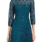 Vestido de renda com lantejoulas e manga 3/4 da SL Fashions para mulheres, verde, tamanho 16