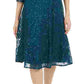 Vestido de renda com lantejoulas e manga 3/4 da SL Fashions para mulheres, verde, tamanho 16
