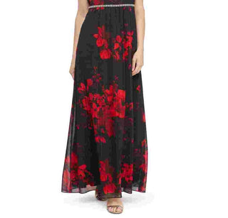 Vestido feminino com estampa floral e detalhes florais da SL Fashions, vermelho, tamanho 14