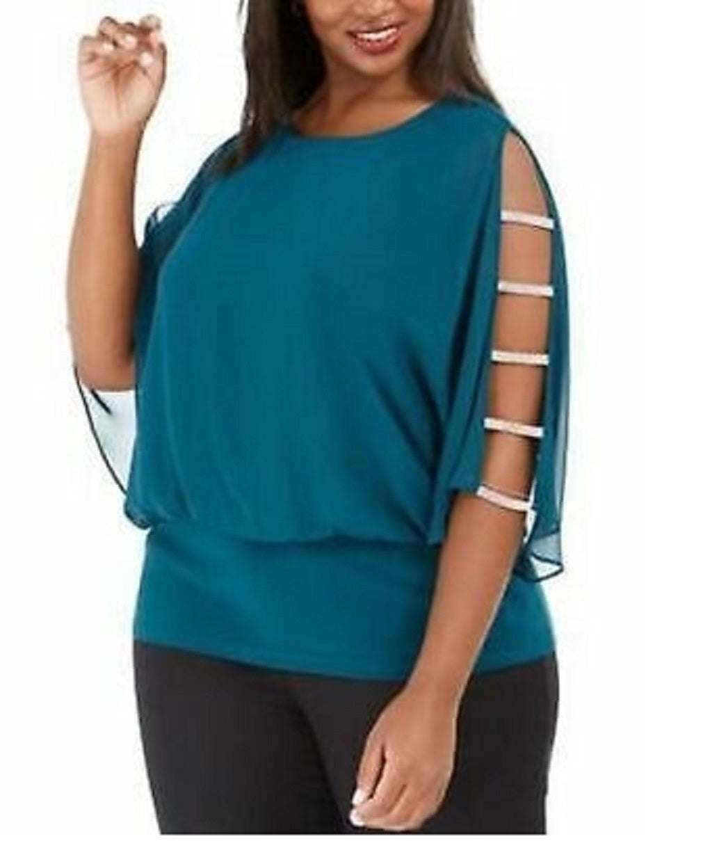 Blusa feminina MSK com acabamento em strass, verde, tamanho 1X