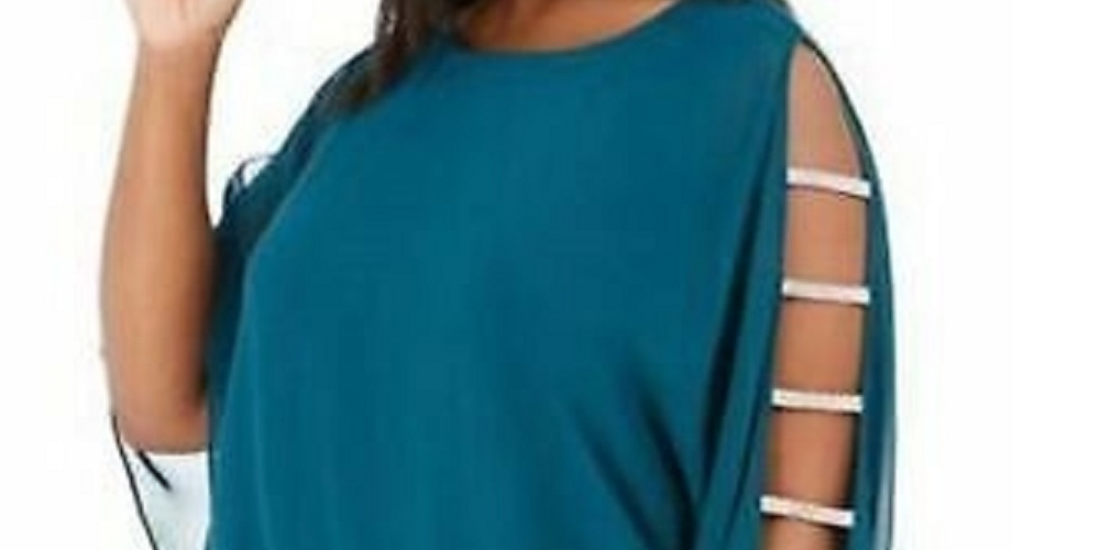 Blusa feminina MSK com acabamento em strass, verde, tamanho 1X
