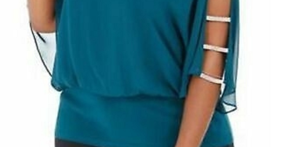 Blusa feminina MSK com acabamento em strass, verde, tamanho 1X