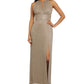 Vestido feminino R &amp; M Richards com decote halter e decote em V, tamanho 14, dourado