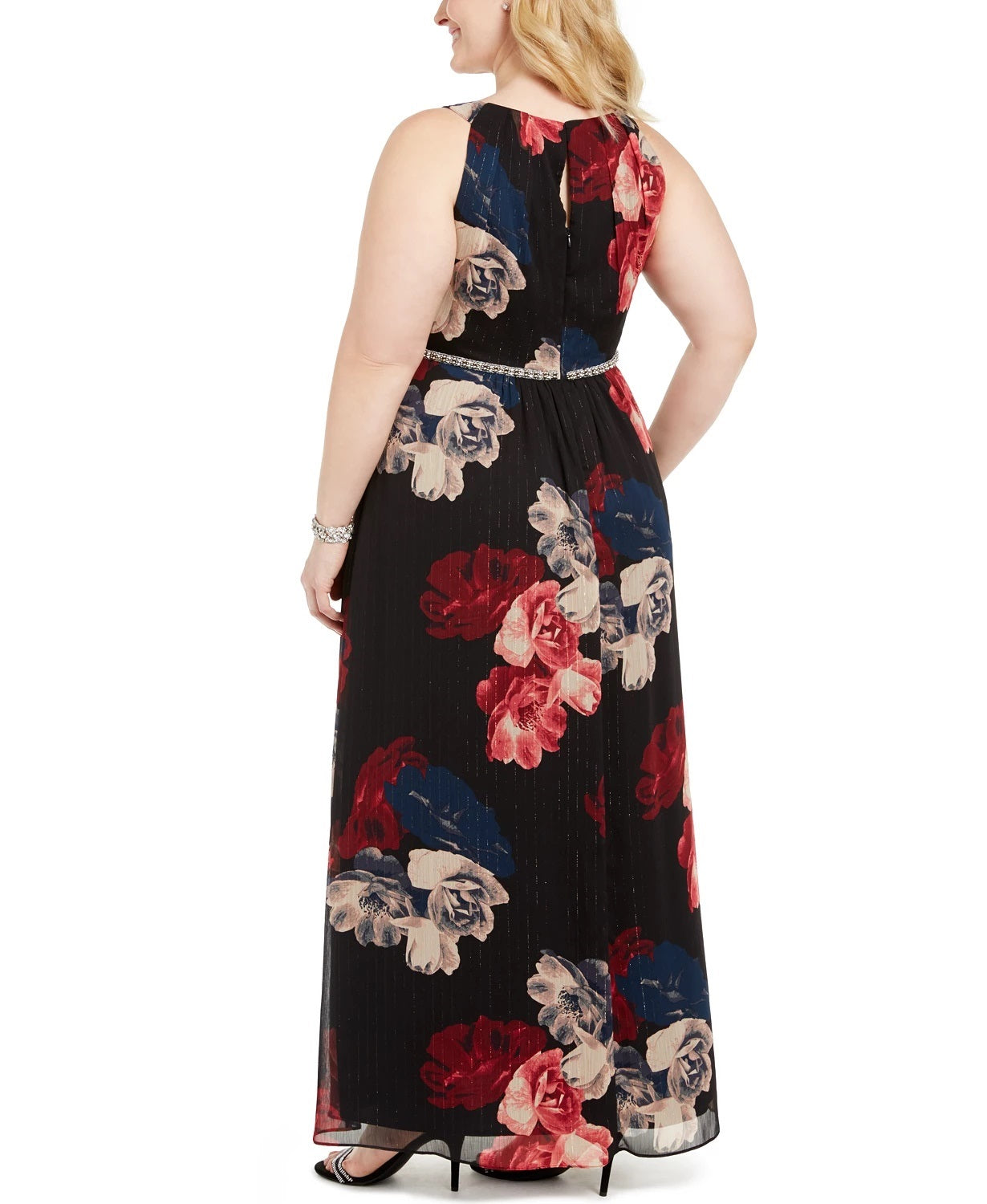 Vestido longo feminino plus size com estampa de contas e cintura alta, tamanho carvão, 20W, SL Fashions