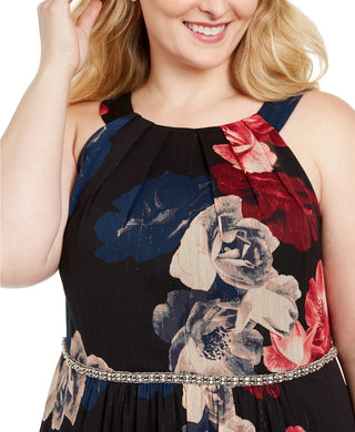 Vestido longo feminino plus size com estampa de contas e cintura alta, tamanho carvão, 20W, SL Fashions