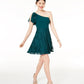 Vestido formal curto e evasê feminino City Studios, sem mangas, decote assimétrico, verde, tamanho 7