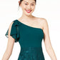 Vestido formal curto e evasê feminino City Studios, sem mangas, decote assimétrico, verde, tamanho 7