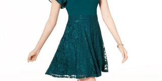 Vestido formal curto e evasê feminino City Studios, sem mangas, decote assimétrico, verde, tamanho 7