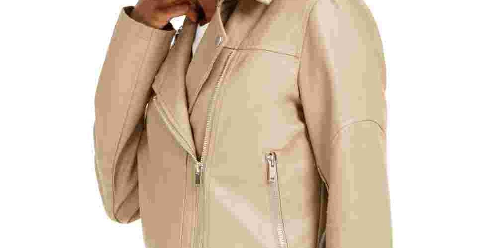 Jaqueta de motociclista com cinto de couro sintético da coleção B Juniors, tamanho grande, marrom