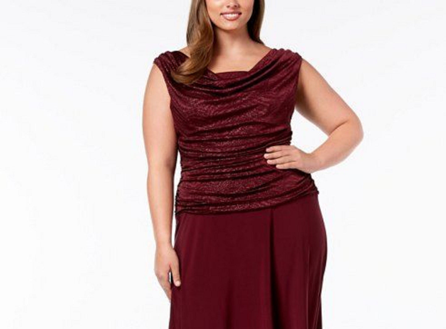 Vestido feminino plus size franzido R &amp; M Richards vermelho escuro tamanho 18