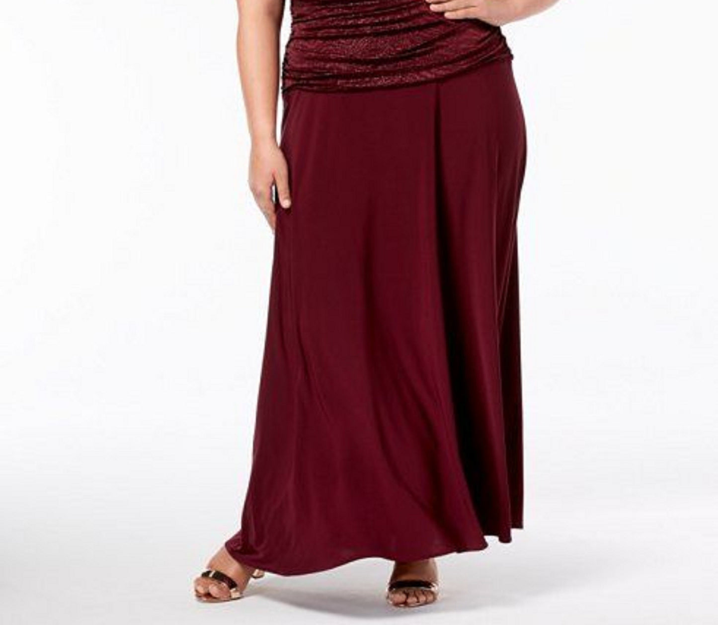 Vestido feminino plus size franzido R &amp; M Richards vermelho escuro tamanho 18
