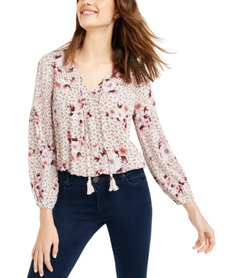 Top camponês com acabamento em crochê American Rag Junior, cinza, tamanho X-S