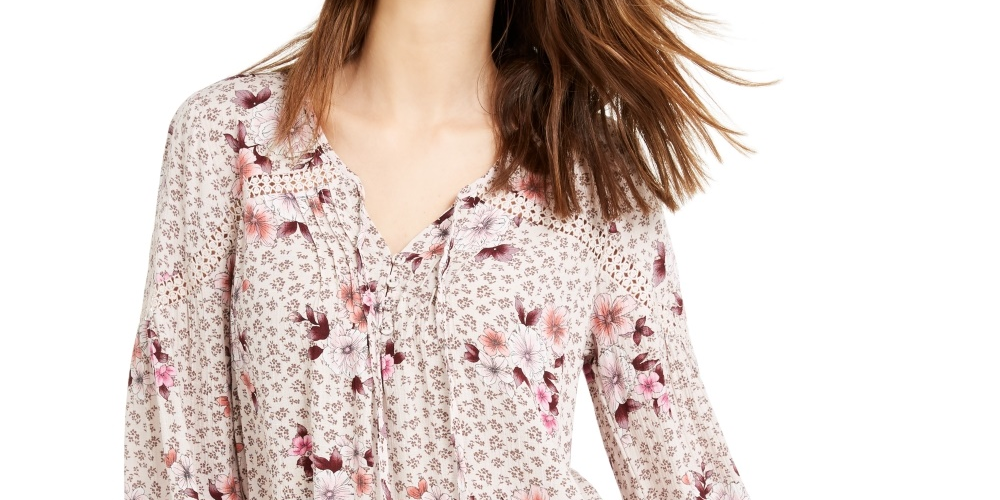 Top camponês com acabamento em crochê American Rag Junior, cinza, tamanho X-S