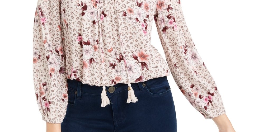 Top camponês com acabamento em crochê American Rag Junior, cinza, tamanho X-S