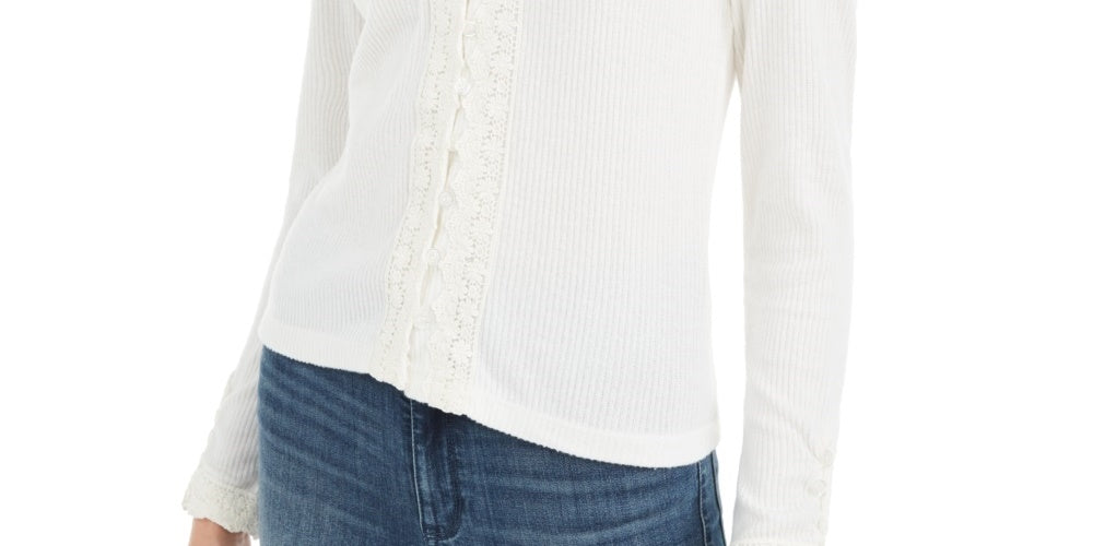 Top com botões frontais e acabamento em renda da American Rag Juniors, branco, tamanho extragrande