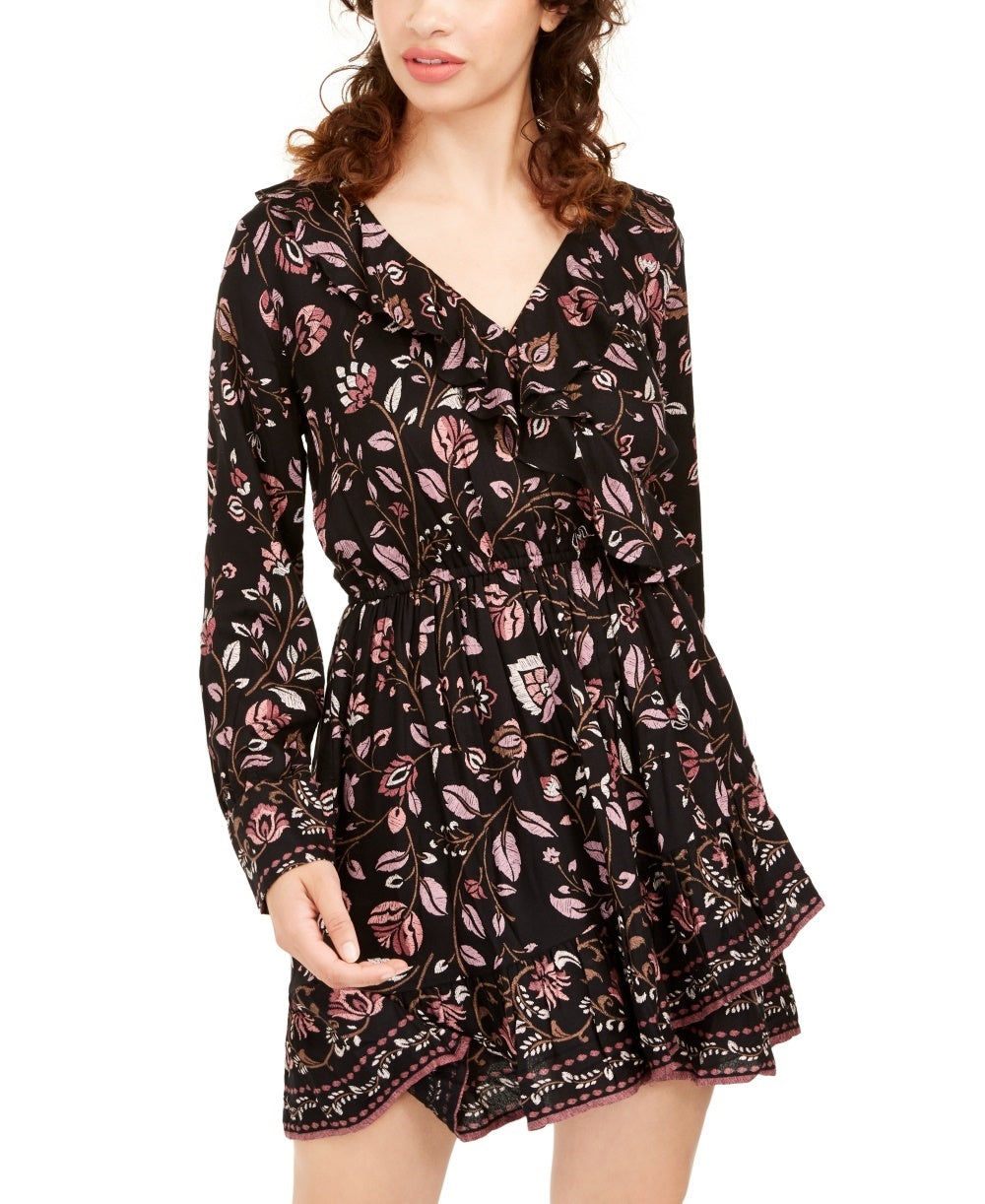 Vestido American Rag Junior com babados e acabamento em babados, preto, tamanho pequeno
