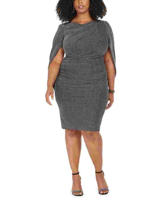 Vestido de capa feminino Betsy &amp; Adam Plus Size em malha metálica, preto, tamanho 20W