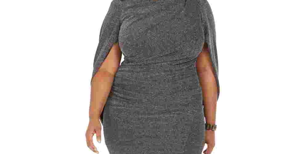 Vestido de capa feminino Betsy &amp; Adam Plus Size em malha metálica, preto, tamanho 20W