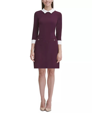 Vestido feminino Tommy Hilfiger com gola e alças finas, roxo, tamanho 14