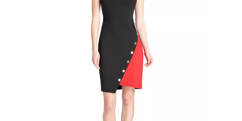 Vestido assimétrico com blocos de cores Tommy Hilfiger feminino, preto, tamanho 6