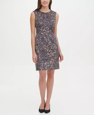 Vestido curto feminino Tommy Hilfiger de camurça sintética e leopardo, tamanho 10, marrom