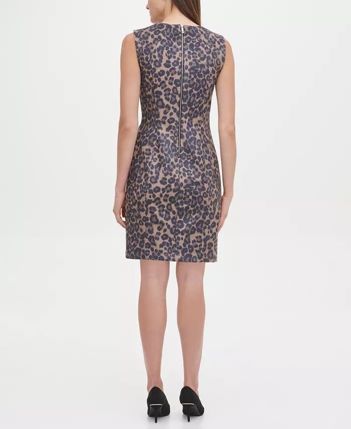 Vestido curto feminino Tommy Hilfiger de camurça sintética e leopardo, tamanho 10, marrom