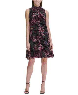 Vestido feminino Tommy Hilfiger com decote simulado e estampa floral em chiffon, roxo, tamanho 10