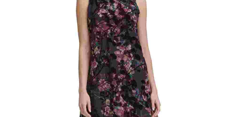 Vestido feminino Tommy Hilfiger com decote simulado e estampa floral em chiffon, roxo, tamanho 10
