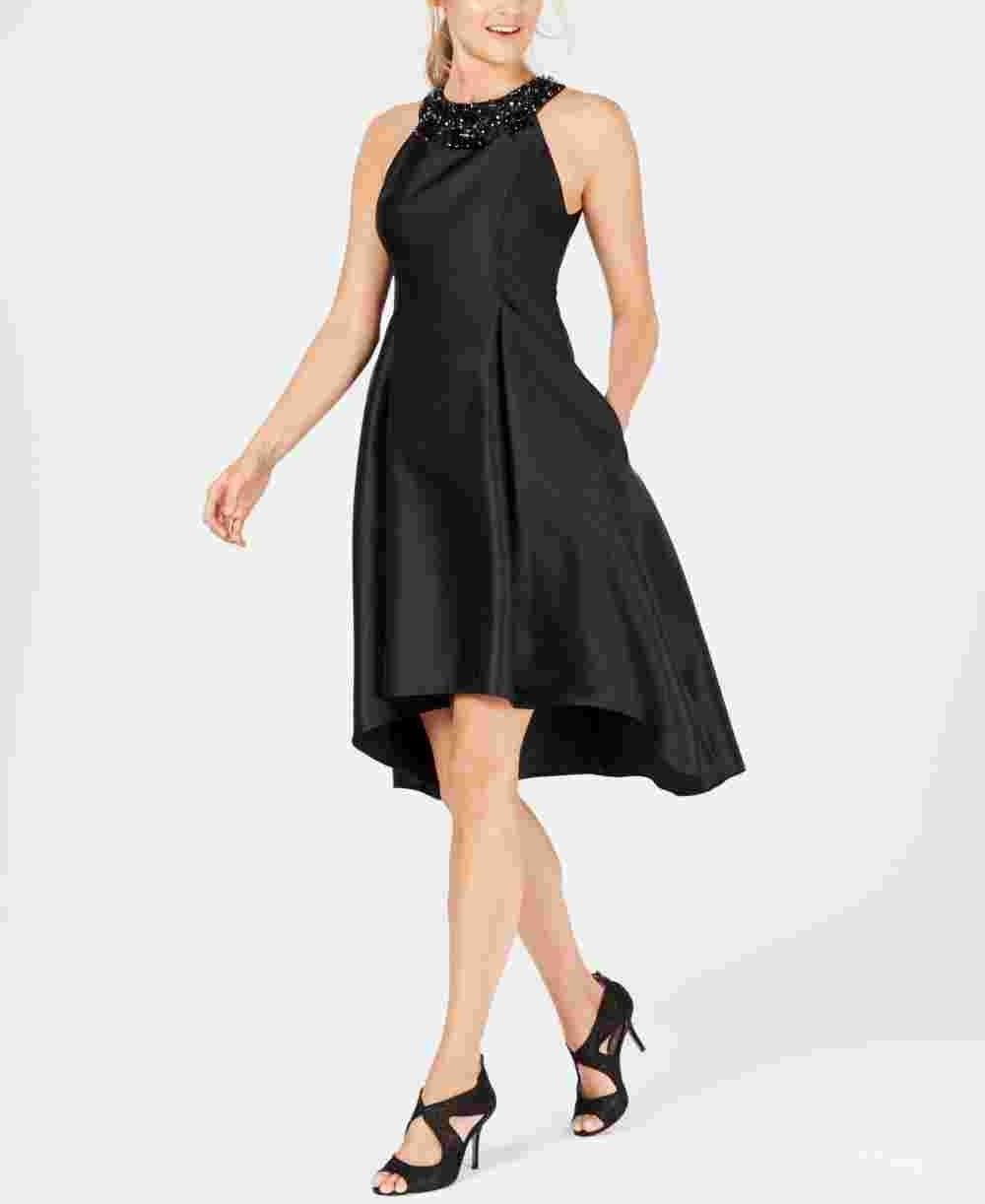 Vestido longo feminino Adrianna Papell com strass, preto, tamanho 8
