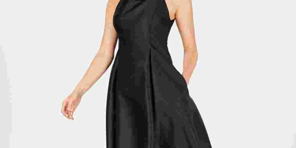 Vestido longo feminino Adrianna Papell com strass, preto, tamanho 8