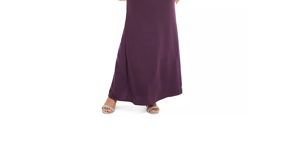 Vestido de festa feminino Adrianna Papell, com fenda, liso, sem mangas, gola alta, bainha longa, perna reta, roxo, tamanho 4