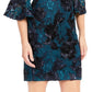Vestido de coquetel feminino Adrianna Papell com manga sino floral, ombro de fora, acima do joelho, azul, tamanho 16