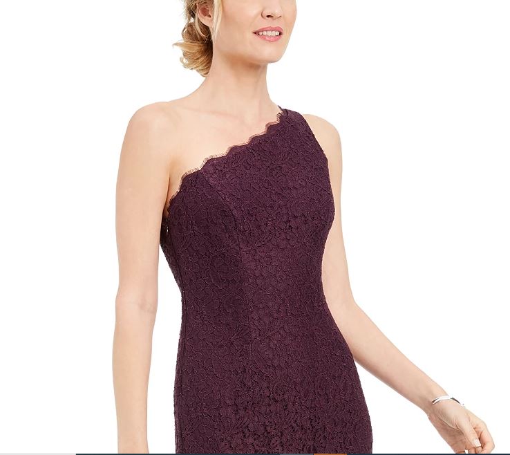 Vestido de renda de um ombro só feminino Adrianna Papell, roxo, tamanho 10