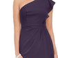 Vestido feminino Adrianna Papell com zíper, fenda, manga curta, decote assimétrico, comprimento total, roxo, tamanho 6