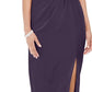 Vestido feminino Adrianna Papell com zíper, fenda, manga curta, decote assimétrico, comprimento total, roxo, tamanho 6