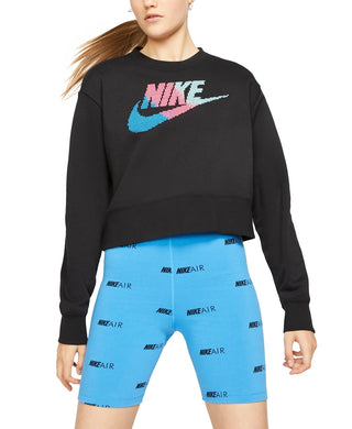 Moletom curto com estampa de logotipo Nike Sportswear feminino, preto, tamanho grande