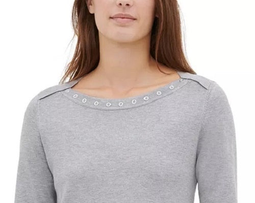 Blusa Calvin Klein Feminina Mesclada Manga Longa Gola Joia Cinza - Tamanho Médio
