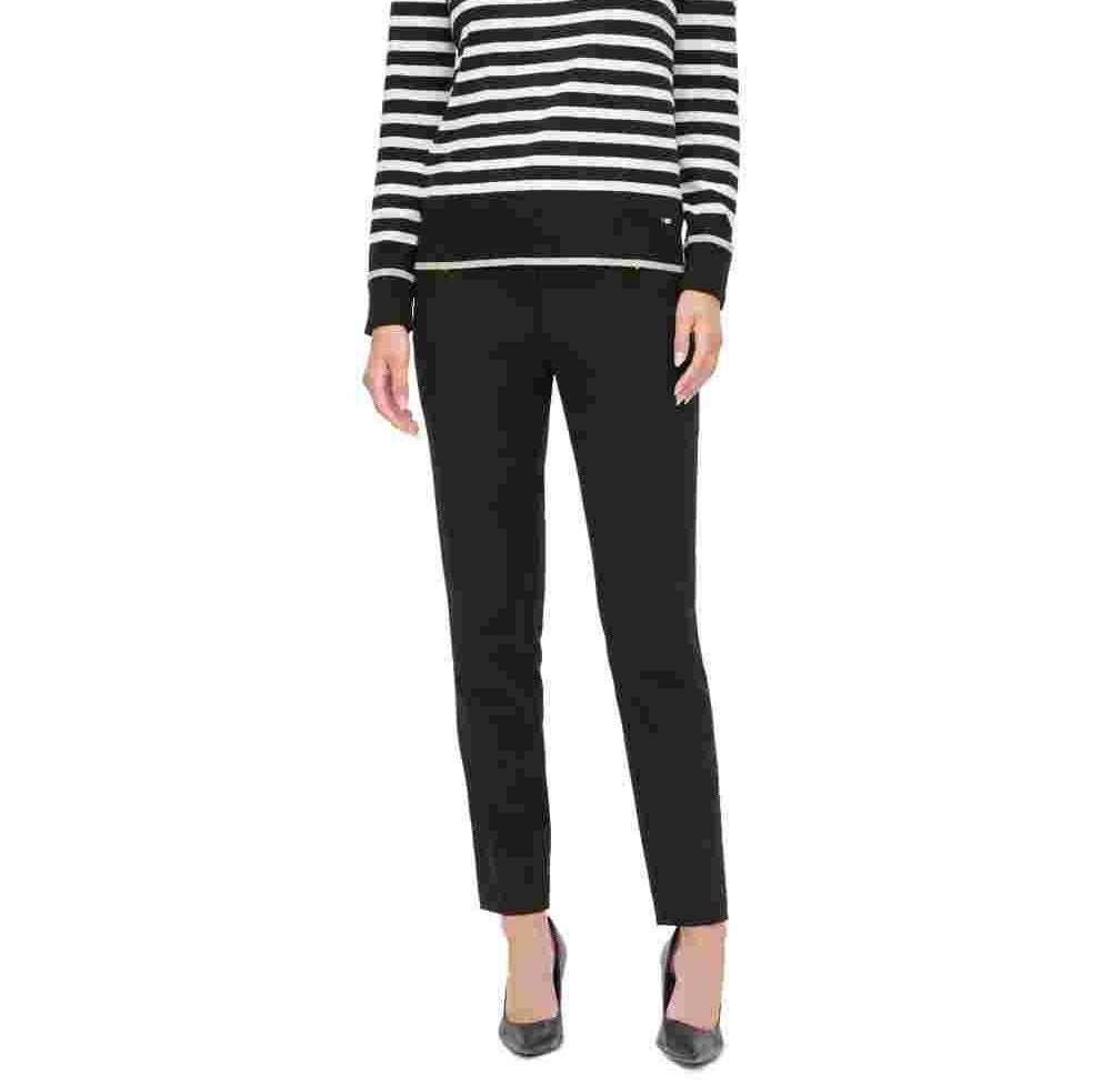 Blusa feminina listrada de manga comprida com decote em joia, preta, tamanho extragrande