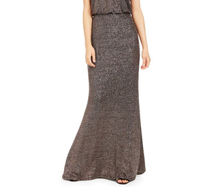 Calvin Klein Women's Metallic Blouson Gown Charcoal Size 8