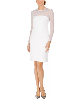 Vestido Calvin Klein Feminino Illusion Detail Branco Tamanho 14